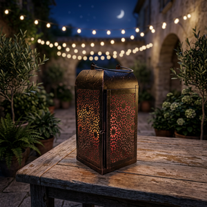 Artisan Design L536 Decorative Iron <b>Moroccan</b> <b>Lantern</b> with Glass Hanging Candle Holder 5.25X5.25X10.75" for Home Table Decor - Product Image 1