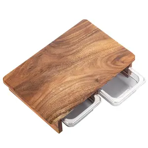 Planche à découper en bois massif naturel pour la maison avec rangement tiroir en verre pour aliments petite planche à découper pour pique-nique
