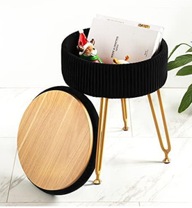 Modern <strong>Leather</strong> Ottoman Stool with Adjustable and Foldable Feature Wooden Leg <strong>Storage</strong> <strong>Footstool</strong> for Home Living Room Bedroom Use - Product Image 2