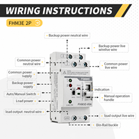 Interrupteur de transfert automatique et manuel (ATS) mini T3 en cuivre certifié CE, 2P 4P 63A 80A 220V 400V 30kA, classe PC pour applications domestiques et industrielles