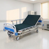 Lit d'hôpital manuel à 5 fonctions, réglable en hauteur, avec barrières latérales et table de repas pour hôpital