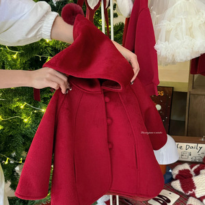 Tongxingyuan Girls Woolen Hooded <b>Coat</b> Thickening Windproof Christmas Winter <b>Cape</b> Outwear - Product Image 4