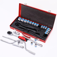Ensemble d'outils à main combinés 24 pièces, jeu de clés à poignée courbée en acier Cr-V, jeu de douilles pour réparation automobile avec mallette rigide, vente en gros