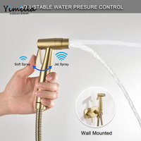 Nouvelle conception de douchette à deux voies avec robinet mélangeur, finition or brossé, eau froide et chaude, bidet shattaf avec inverseur et accessoires