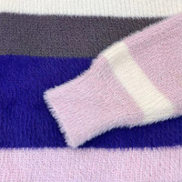 Pull en maille pour femme à col rond, à blocs de couleur et rayures, en tissu doux et moelleux effet vison, à épaules tombantes, coupe ample, décontracté et chaud pour l'automne