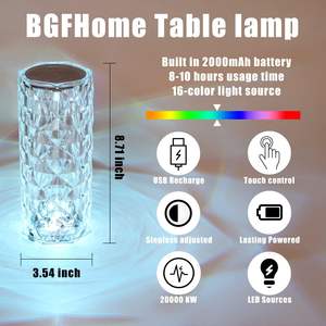 โคมไฟตั้งโต๊ะอะคริลิคแบบสัมผัส LED สไตล์โมเดิร์น พร้อมพอร์ต USB ให้แสงสว่างโรแมนติกสำหรับห้องนอน ขายส่ง - Product Image 2