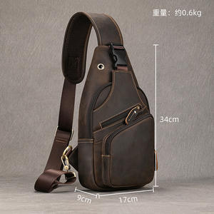 Sac de poitrine en cuir Crazy Horse pour hommes décontracté rétro <span class=keywords><strong>diagonal</strong></span> Crossover Baotou sac à bandoulière en cuir superposé - Product Image 4