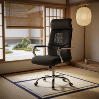 Fauteuil de bureau ergonomique moderne à dossier haut en maille, avec accoudoirs fixes en PP, pivotant, réglable en hauteur, noir, avec pieds réglables – Vente en gros
