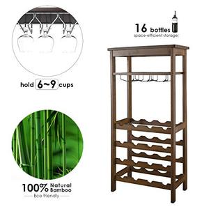 Porte-bouteilles autoportant <span class=keywords><strong>pour</strong></span> 16 bouteilles, <span class=keywords><strong>étagère</strong></span>s de rangement avec table, porte-bouteilles en bois avec barres ondulées <span class=keywords><strong>pour</strong></span> la cuisine - Product Image 4