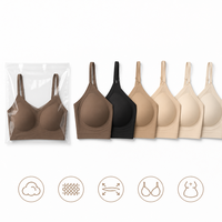 Soutien-gorge sans couture et sans armatures pour adulte, en tissu doux pour la peau, avec détails en maille, dos en U, invisible, à bretelles ajustables en dentelle, motif floral, 5 couleurs F