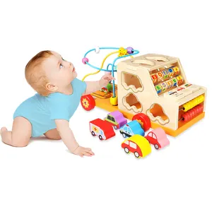 Baby wooden multifunctional abacus learning car children's enlightenment education shape cognition card Sensory educational toys