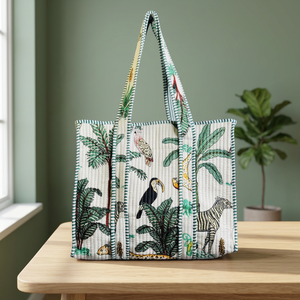 Sac fourre-tout en toile imprimé bohème avec animaux tropicaux et palmiers, sac de rangement de voyage de grande capacité - Product Image 3
