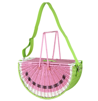 Panier de pique-nique en rotin tressé en forme de pastèque, fait main, en plastique, avec poignée, pour décoration extérieure et intérieure