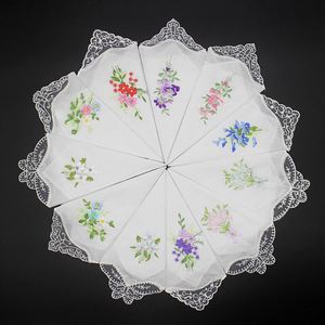 Mouchoirs en coton pur brodés de fleurs pour femmes et jeunes filles, avec des breloques papillon en dentelle - Product Image 2