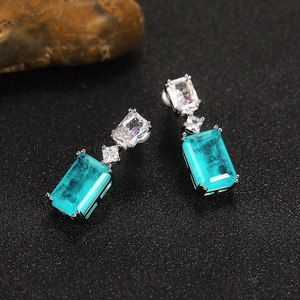 Orecchini pendenti con zirconi quadrati di colore blu per donna, gioielli geometrici semplici e alla moda - Product Image 4