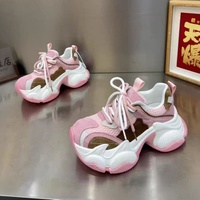 En gros Baskets décontractées pour femme style Dad Sneakers, à lacets, bout rond, color block, avec plateforme rehaussante de 6 cm, Printemps 2026