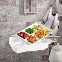JOLLY CHEF Assiettes en papier rectangulaires compostables à 20 compartiments, lot de 500, robustes, blanches, jetables, écologiques