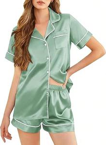 Set in Seta Satinata Quiet Girl, Completo Due Pezzi, Abbigliamento da <span class=keywords><strong>Notte</strong></span> e Loungewear, Set con Bottoni, Camicia da <span class=keywords><strong>Notte</strong></span> per Donne - Product Image 4