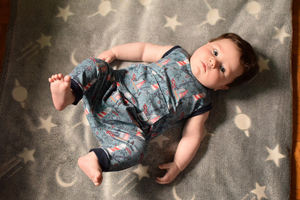 Barboteuse <span class=keywords><strong>en</strong></span> bambou à manches courtes, vêtements d'été personnalisés, enveloppe à changement facile, sans fermeture éclair, OEM, - Product Image 4