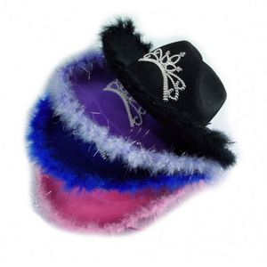 Halloween Christmas Festival Flashing Cosplay Cowgirl Costume Pink Western Cowboy <b>Hat</b> Style Fedora High Quality Unisex for Party - Product Image 1