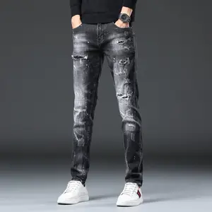 2022 i nuovi prodotti sono sugli scaffali jeans elasticizzati con lacca e foro alla moda da uomo a prezzi accessibili
