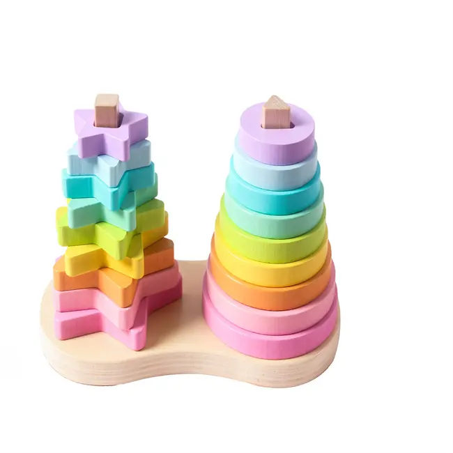 Rainbow Tower Stacking Ring Klassifizierung Geometrische Bausteine Puzzle Spielzeug für Kinder Farb-und Former kennung