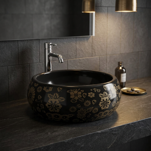 Vasque de comptoir en céramique noire à surface solide, design moderne, pour usage hospitalier, lavabo décoratif de petite taille pour salle de bain - Product Image 6