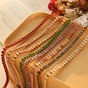 Gargantilha de tênis de zircônias cúbicas coloridas banhada a ouro 18K, conjunto de joias para tênis, colar e colar de zircônias ovais