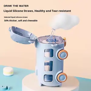 Vaso de Agua para Niños <span class=keywords><strong>BabyBus</strong></span>, de Plástico PP, 500 ml, Resistente, con Pajita, Diseño Bonito, Azul y Blanco, Venta al por Mayor - Product Image 2