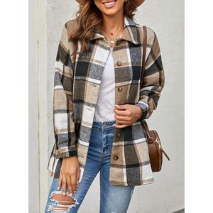 Chemises en flanelle décontractées tendance pour femmes sur mesure Automne Chemise à carreaux Shacket Veste Manches longues Bouton Mode Blouse réversible - Product Image 6