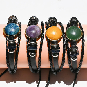 Pulsera tejida <span class=keywords><strong>de</strong></span> cuero <span class=keywords><strong>de</strong></span> vaca con cristales naturales, ojo <span class=keywords><strong>de</strong></span> tigre, amatista, <span class=keywords><strong>jade</strong></span>, venta al por mayor <span class=keywords><strong>de</strong></span> joyería. - Product Image 2