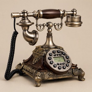 Teléfono Fijo con Cable de Bronce Antiguo, con Botones, Pantalla LCD, Cable Enrollado, Teléfono Retro Decorativo - Product Image 1