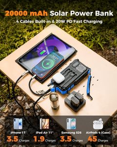 Banco de Energía Solar de 20,000mAh con Radio AM/FM, Generador de Manivela, Radio Meteorológica NOAA, Alarma SOS de Emergencia para Exteriores, Cargador Rápido y Linterna LED - Product Image 5