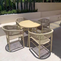 Ensemble de table et de chaises de loisirs d'extérieur en teck et rotin, meubles de salon résistants aux UV et imperméables pour cour, villa, hôtel, terrasse