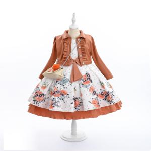Conjunto de <span class=keywords><strong>Fiesta</strong></span> de 2 Piezas para Niñas, <span class=keywords><strong>Vestido</strong></span> Floral con Lazo Negro y Chaqueta <span class=keywords><strong>Bolero</strong></span>, <span class=keywords><strong>Vestido</strong></span> Blanco con Botones de Perlas de Imitación y Corte en A, Formal - Product Image 3