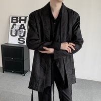 Chemise décontractée pour homme, élégante, à manches longues, en jacquard, style kimono ample, ouverte sur le devant, streetwear, pour tous les jours