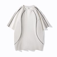 Sans logo, en stock, OEM et ODM disponibles. T-shirt unisexe décontracté tendance été, 260G, style rétro américain, avec ligne lumineuse