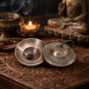 <span class=keywords><strong>Campanas</strong></span> Tibetanas Vintage de 7 cm, Símbolo de la Suerte, Platillos de Latón para Meditación, Yoga, Terapia de Sonido, Decoración Espiritual, Regalo, Venta al por Mayor - Product Image 4