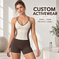 Ensemble de yoga personnalisé pour femme, col en V, double bretelle, color block, avec débardeur intégré et short taille haute pour la gym, l'entraînement et le Pilates