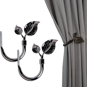 Crochet de rideau décoratif en métal en forme de feuille, fixation murale, finition nickel, design moderne, installation facile, accessoire de quincaillerie - Product Image 1