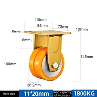 Roulettes industrielles fixes robustes de 4 pouces (100 mm) avec noyau en acier et double roue en PU