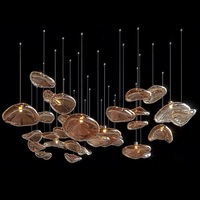Lustre moderne en verre ambré irrégulier, long, multi-lumières, avec décorations en verre central, pour villa, hall d'hôtel, usage intérieur