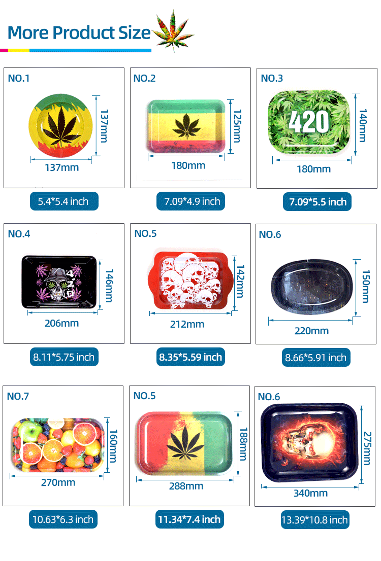 Factory wholesale custom metal tin rolling tray herb tobacco smoking tray food serving tray
