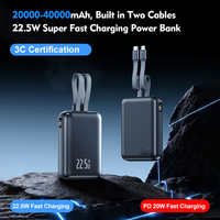 Nouvelle batterie externe portable grande capacité 40000mAh 30000mAh 20000mAh avec surface en tissu tressé et câbles intégrés