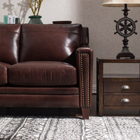 Canapé en cuir véritable de style américain pour petit appartement, ensemble complet pour salon, style artistique vintage, rangée droite deux-trois places