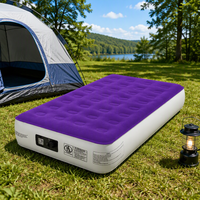 Matelas pneumatique floqué taille simple avec pompe AC intégrée, tissu PVC floqué, portable pour la maison, le camping et l'extérieur, vente en gros