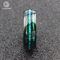 Bague en tungstène noire bombée de 8 mm avec incrustation de coquille d'opale bleue et d'abalone, tendance, pour homme, femme, unisexe, alliance de mariage