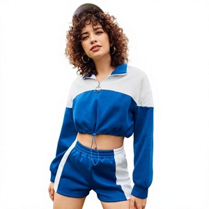 Conjunto Deportivo de 2 Piezas para Mujer, Marca Privada Personalizada, Sudadera con Capucha y Bloques de Color, Pantalones Cortos, Ropa Urbana Ecológica - Product Image 1
