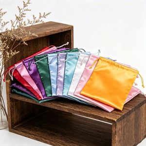 Soft Satin Drawstring Pouch Silk Bag with Logo Printing for Cosmetic <b>Lipstick</b> Jewelry Small Gift Wholesale - Product Image 2