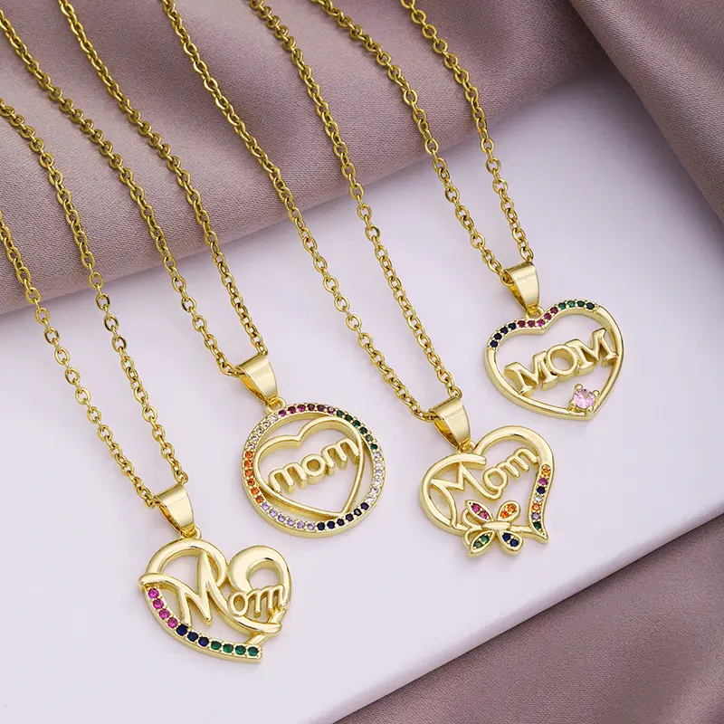 2024 New Trend Jewelry 18K Gold Plated Stainless Steel Cubic Zirconia Chunky Love Heart Pendant Necklace